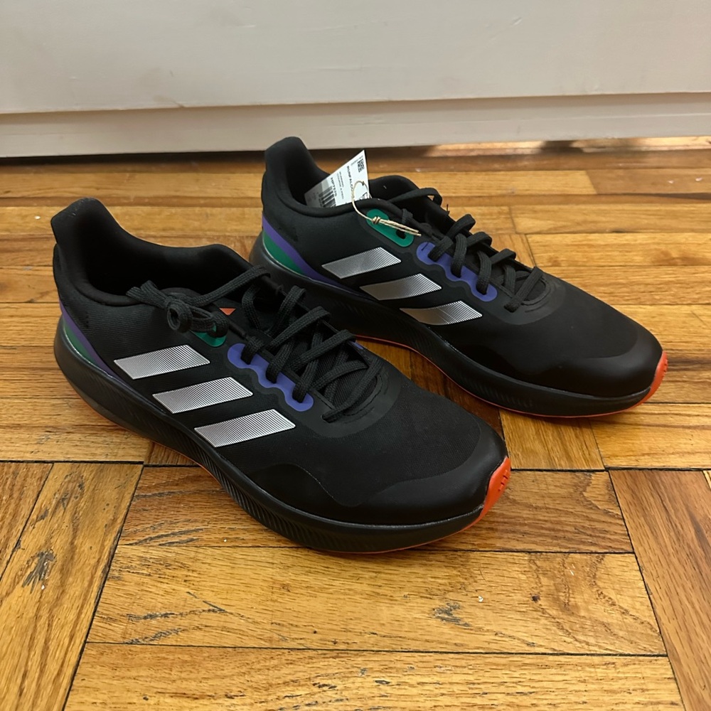 NWT Adidas Runfalcon Black and Silver Athletic Running Sneakers - Shoe Size 12